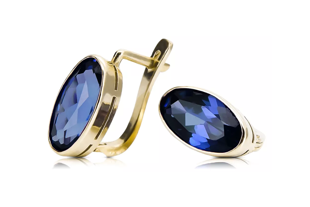 14K Yellow gold Sapphire Earrings Vintage style vec001y